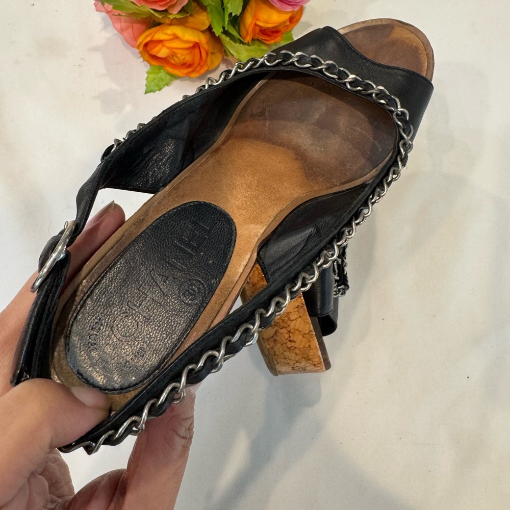 Authentic CHANEL Chic Black Wedge Sandals - Picture 6 of 14